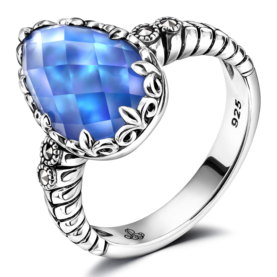 Кольцо, серебро, микс полудрагоценных камней, TJR596-1
